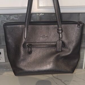 Coach Metallic Black Leather Tote
